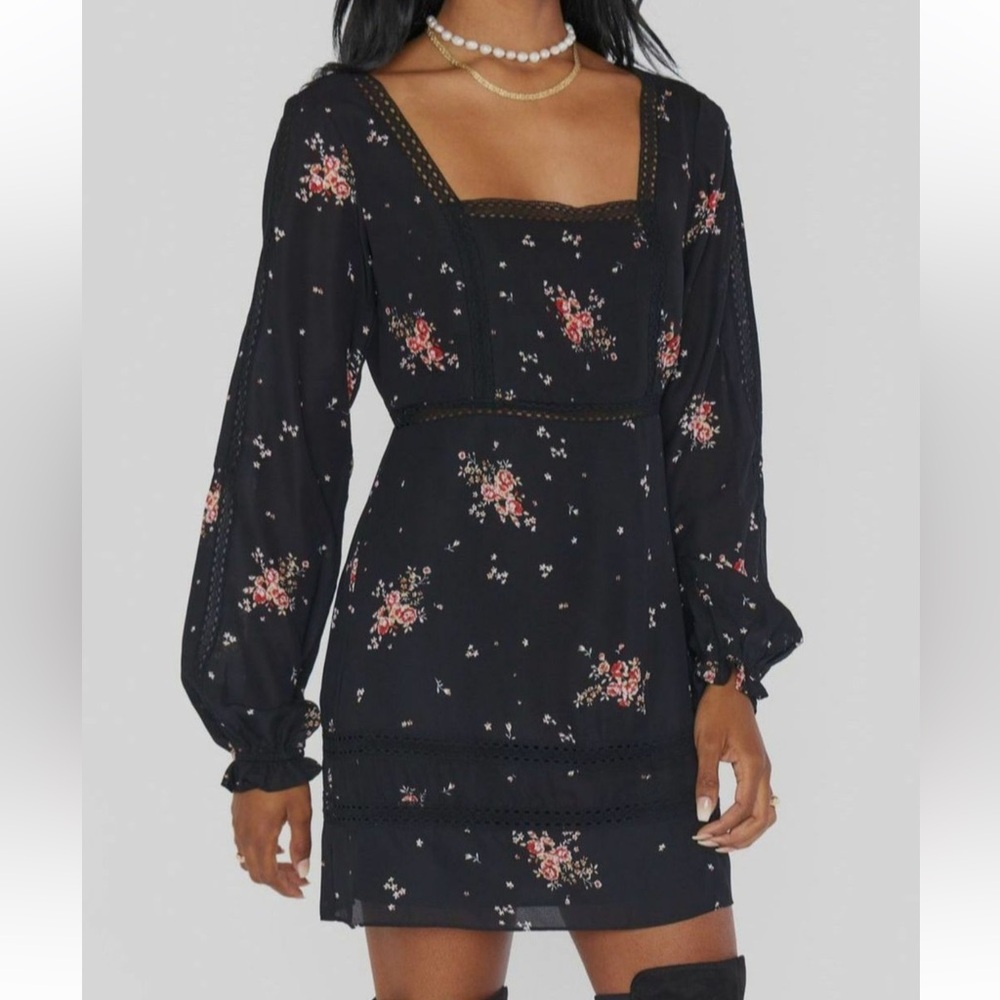 Show Me Your Mumu Women's Black Helen Printed Long Sleeve Mini Dress Size M